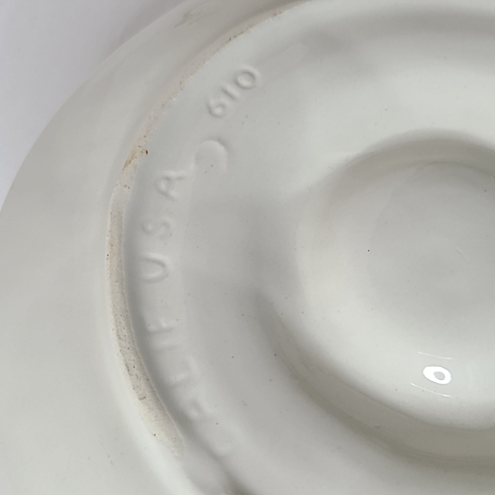 Vintage California Pottery #610 60's 70's Stoneware Clam Shell Plate Dish White - Picture 10 of 16